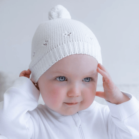 Gorro Punto Flor Blanco