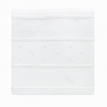 Manta Para Bebés Tejida Corazón Blanca