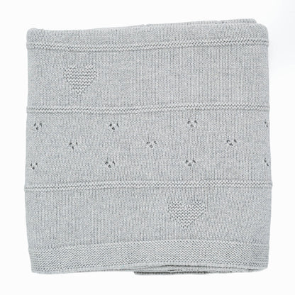 Manta Para Bebé Tejida Corazón Gris