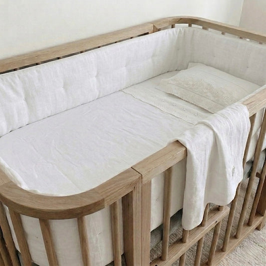 Protector de Cuna 120x60 Lino Blanco Acolchado - Bebé