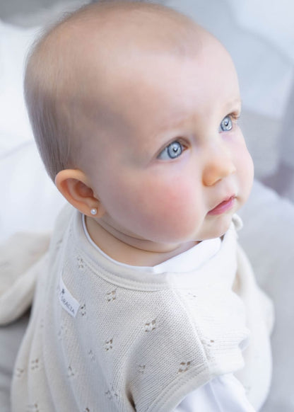 Saquito Para Bebes Punto Flor Blanco Invierno 0/6