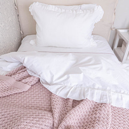 Piecera Cama Pompón Rosada